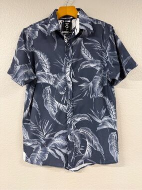 Men’s Fried Denim Navy Tropical Short-Sleeve Button-Down Shirt - Slim Fit